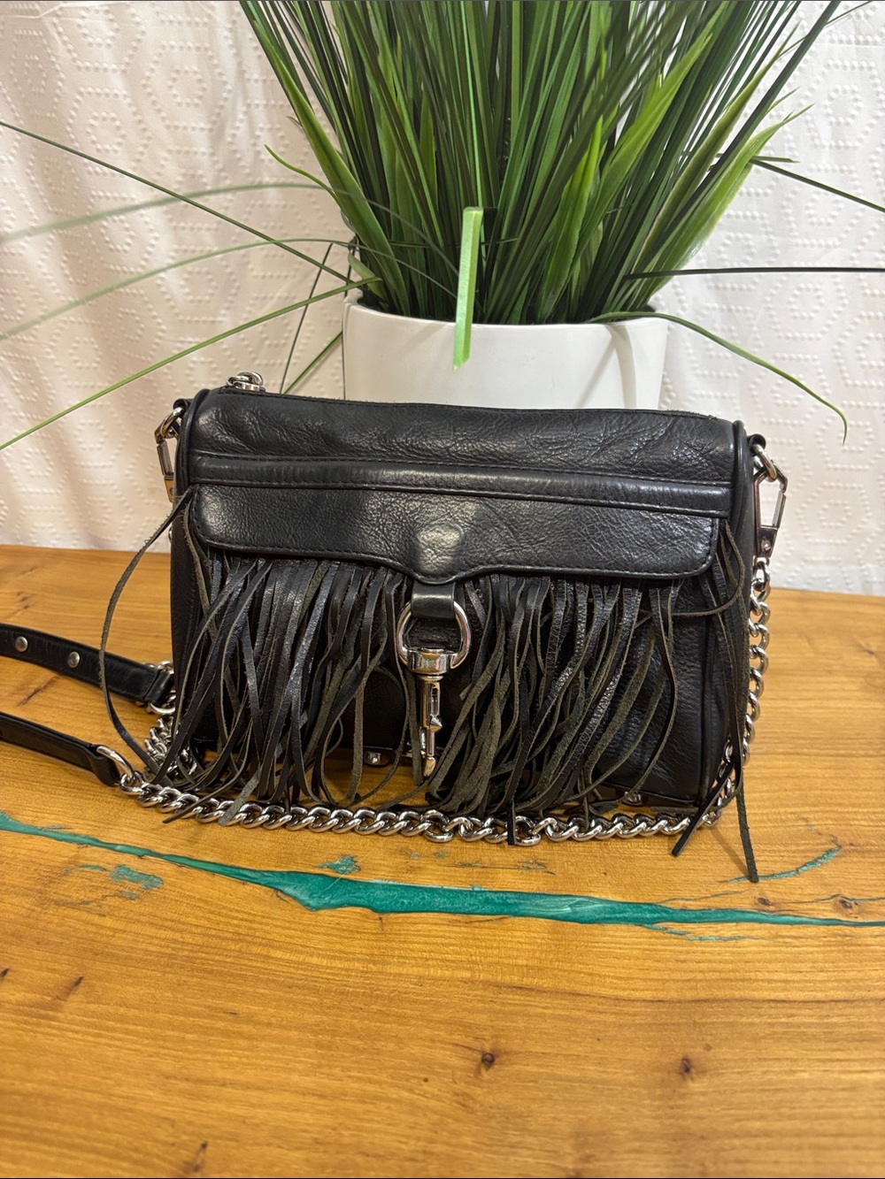 Rebecca Minkoff western fringe black leather crossbody